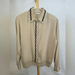 Vintage Yves St. Clair Beige long sleeves blouse shirt embroidery collar size 12